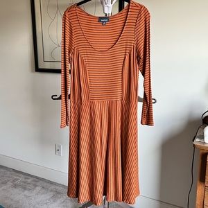NWOT ModCloth orange and black stripe long sleeve dress